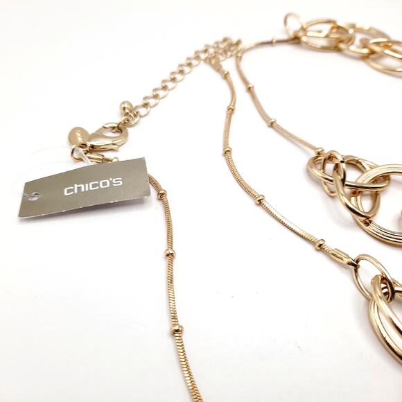 Chico’s Long Necklace NWT 48” Gold Tone Snake Chain with Interlocking Loops - Picture 8 of 12